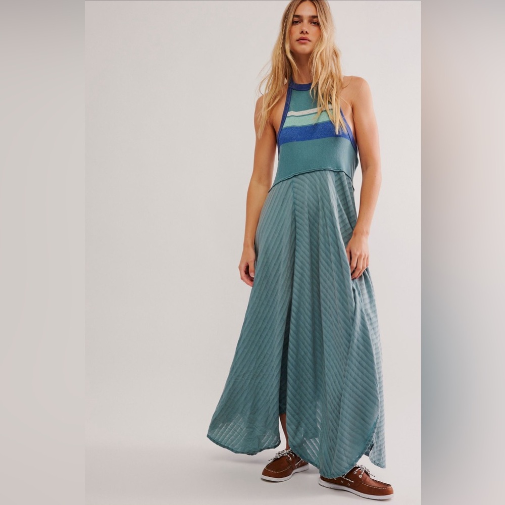 Free People Surfs Up Maxi Dress in Ocean Combo size Medium NWT